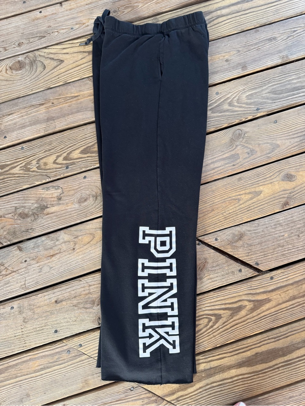 Victoria’s Secret PINK Boyfriend Sweatpants Black Logo Size M - Picture 2 of 7